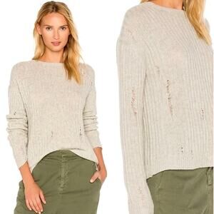 Nili Lotan XS Distressed 100% CASHMERE Baxter Sweater Pullover Scoop Neck Gray